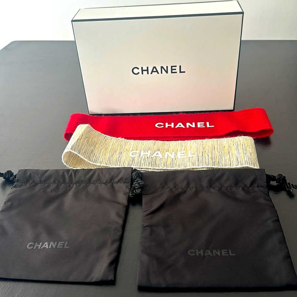 Authentic Chanel box with 2 ribbons and 2 dustbags